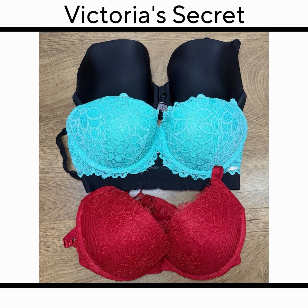 Victoria’s Secret 3 Pc Bra Lot 32DD Red Blue Black Underwire